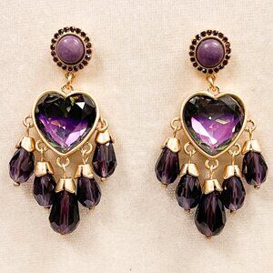 Elegant Purple Heart Chandelier Earrings